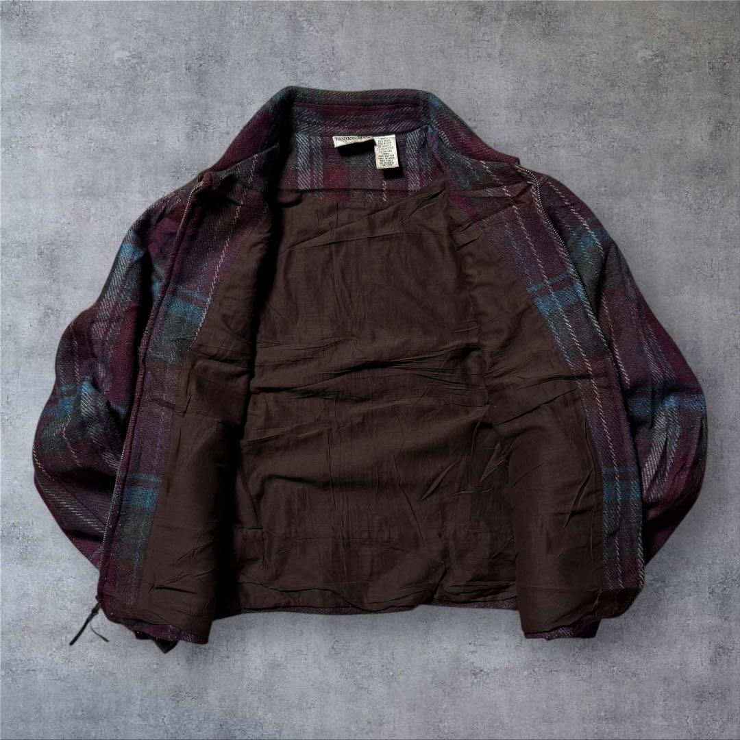 2348 古着90年代FASHION BUGウールハリントンジャケット短丈好配色