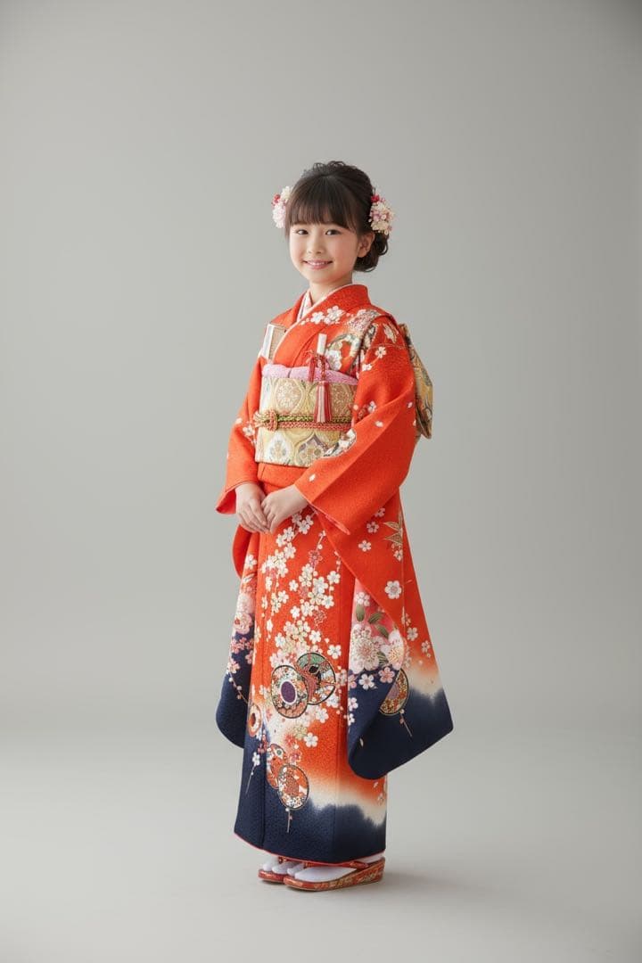 ◎mk-618　七五三　振袖　着物・襦袢・重ね衿　3点セット　絹　12-16
