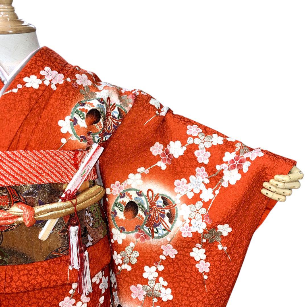 ◎mk-618　七五三　振袖　着物・襦袢・重ね衿　3点セット　絹　12-16