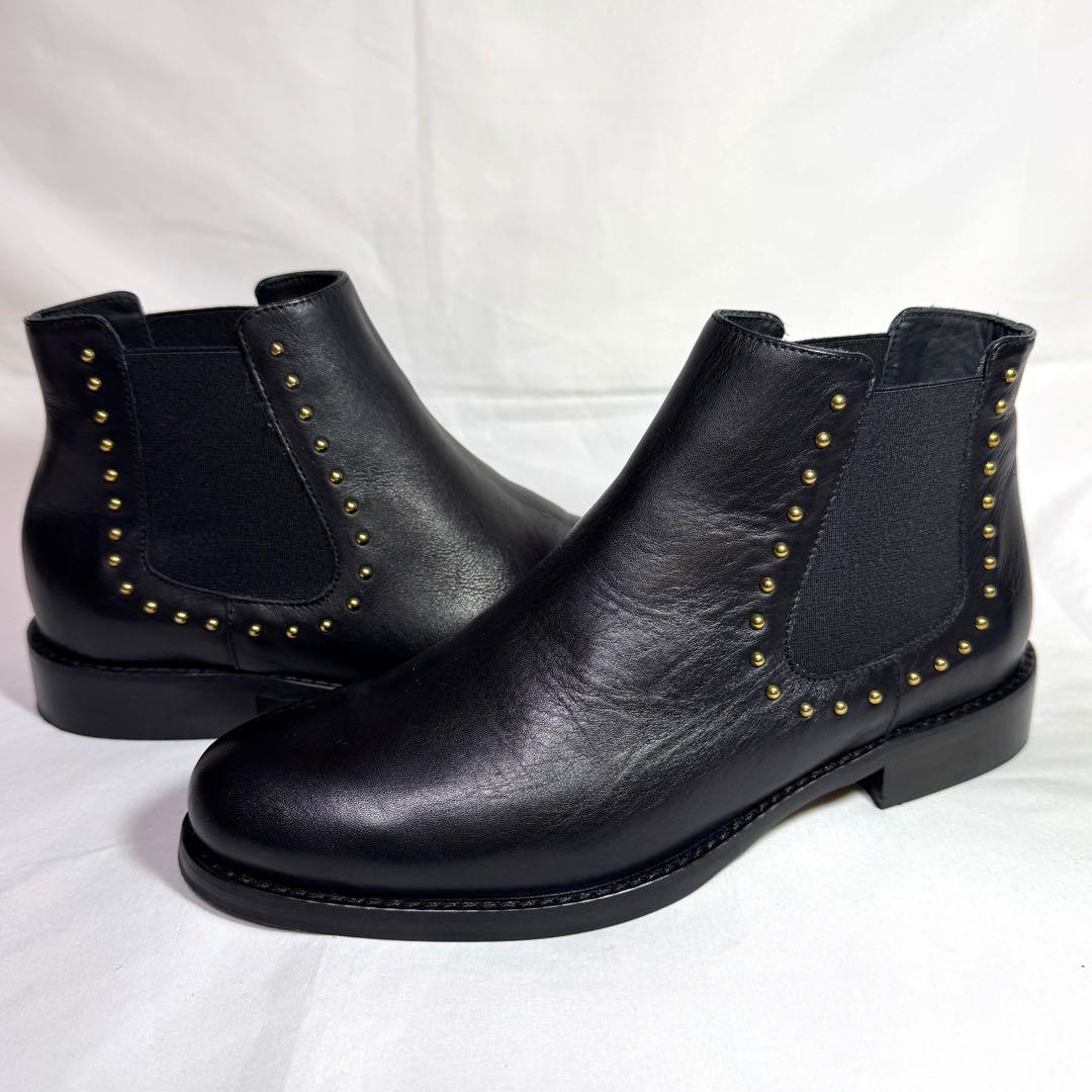 【極美品】ファビオルスコーニ　黒 レザー サイドゴア スタッズ付き 24.5