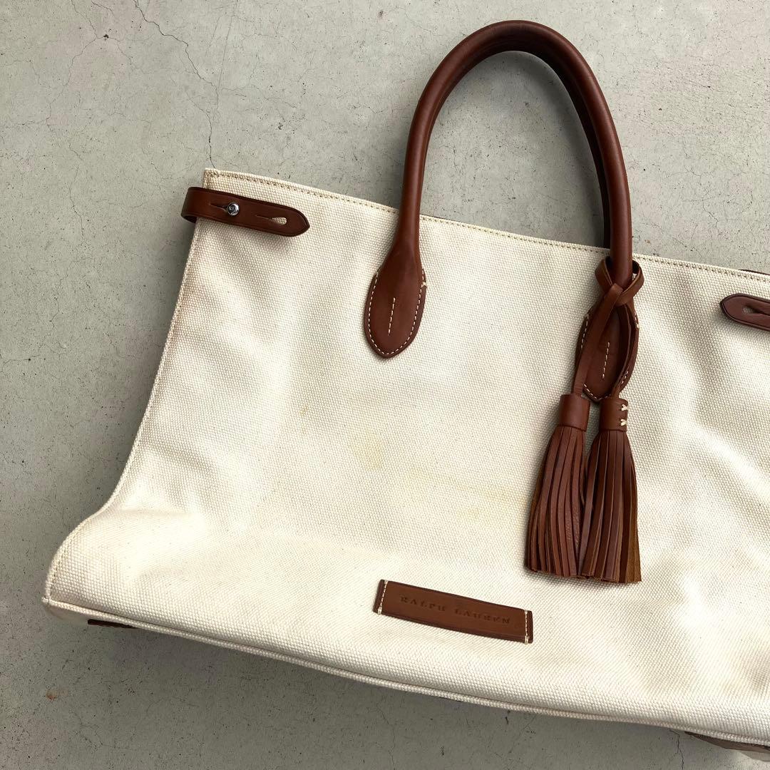 Ralph Lauren トートバッグ キャンバス素材 本革ハンドル タッセル
