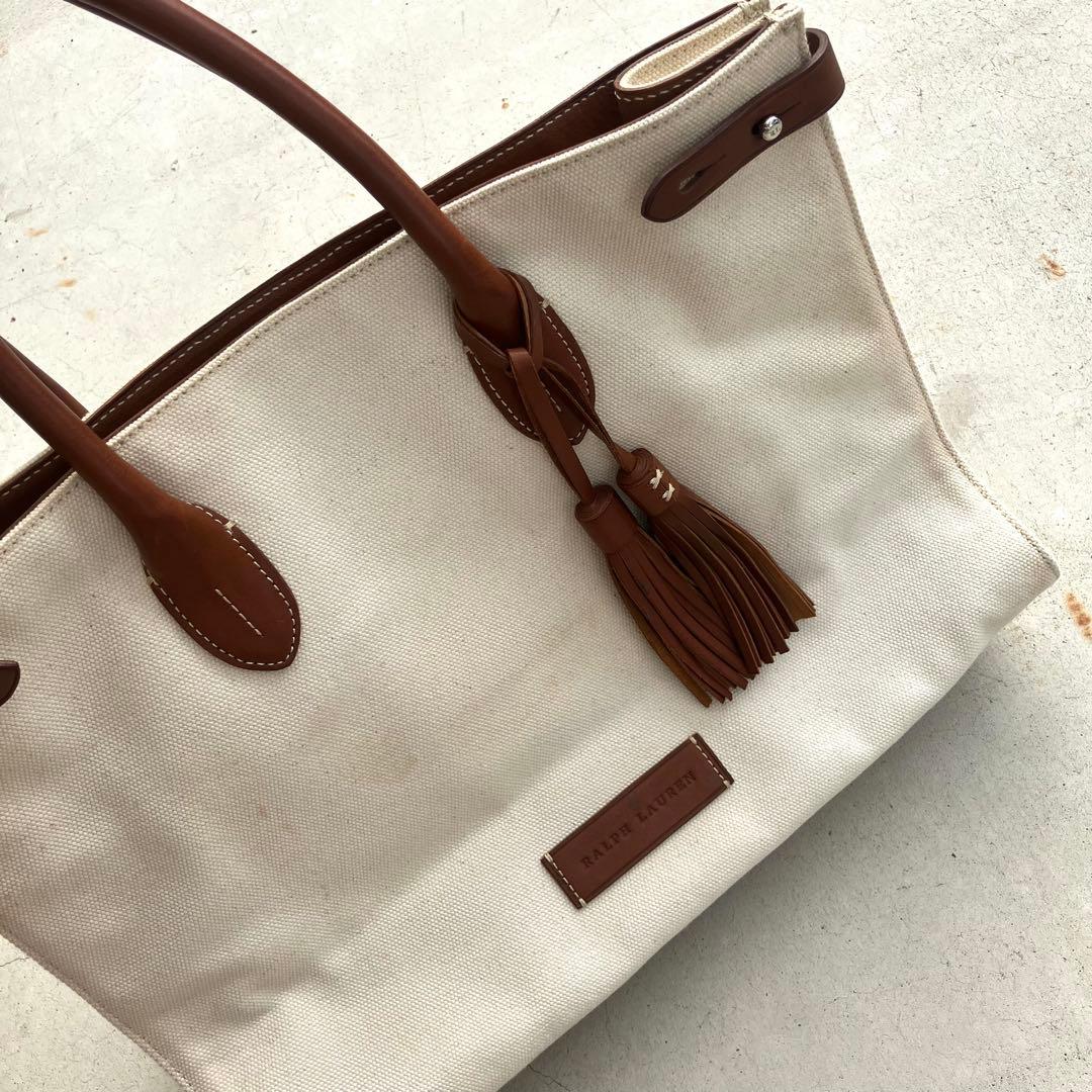 Ralph Lauren トートバッグ キャンバス素材 本革ハンドル タッセル