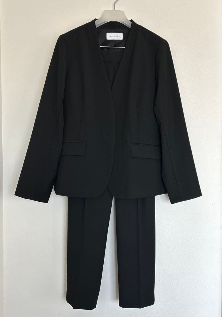 グローバルワーク セットアップ フォーマルスーツ ノーカラー ブラック