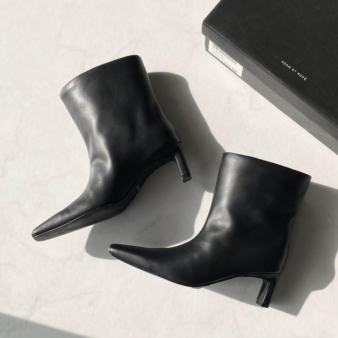 ADAM ET ROPE' MOL レザー ワイド シャフト ブーツ ブラック