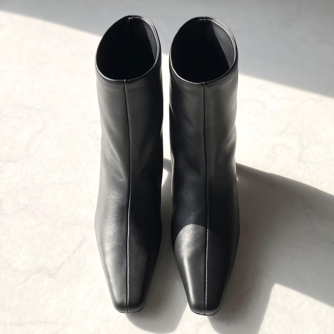 ADAM ET ROPE' MOL レザー ワイド シャフト ブーツ ブラック