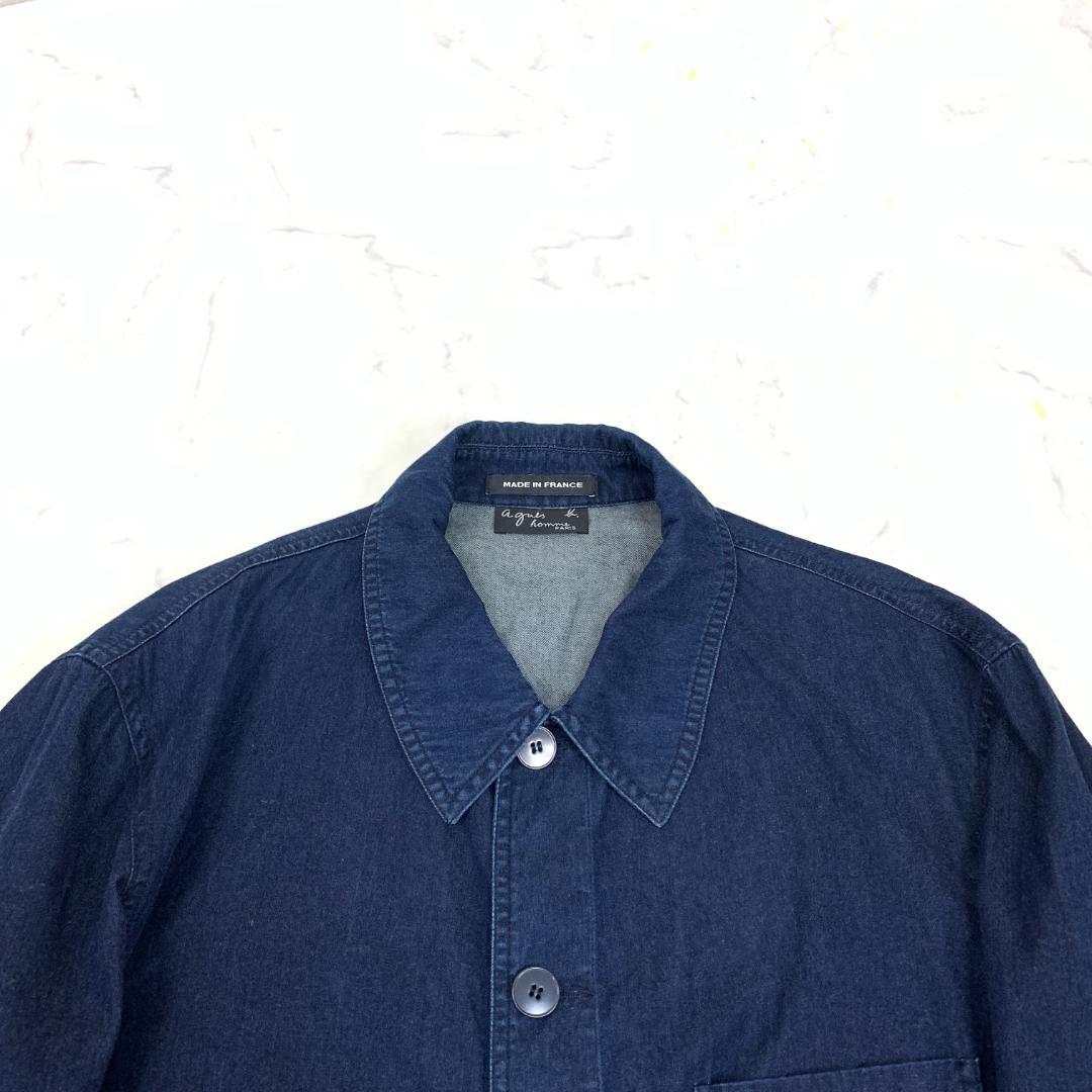 A7412 アニエスベーオム デニムシャツ 綿 濃色 青 紺 大きいサイズ 52