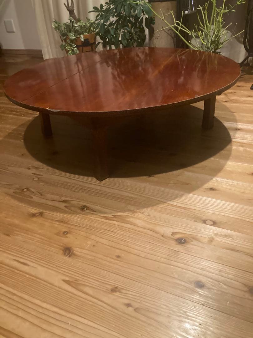 昭和レトロ　古い木製丸ローテーブル　折畳丸ちゃぶ台13直径950