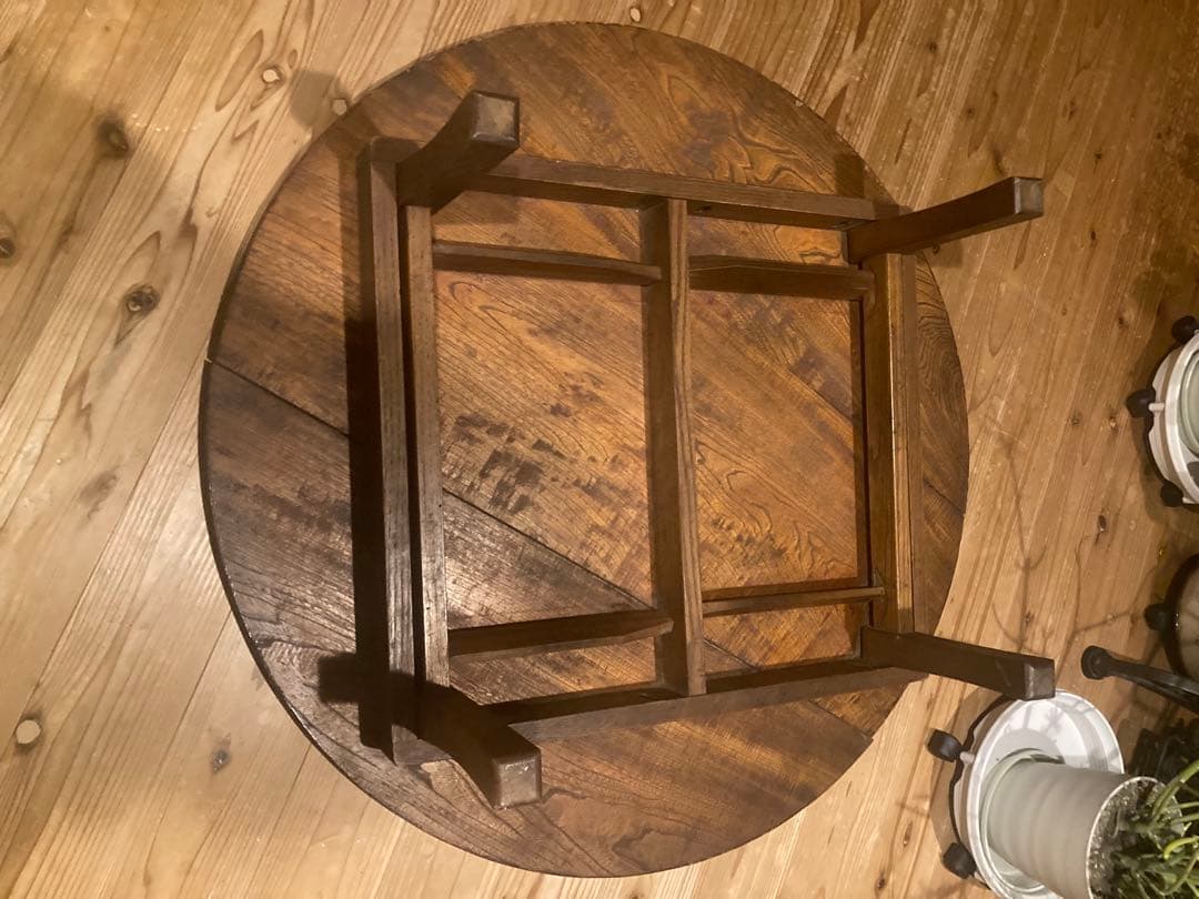 昭和レトロ　古い木製丸ローテーブル　折畳丸ちゃぶ台13直径950