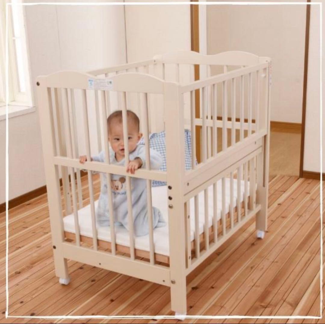 ベビーベッド　日本製　グレー　キンタロー　マットレス2枚付