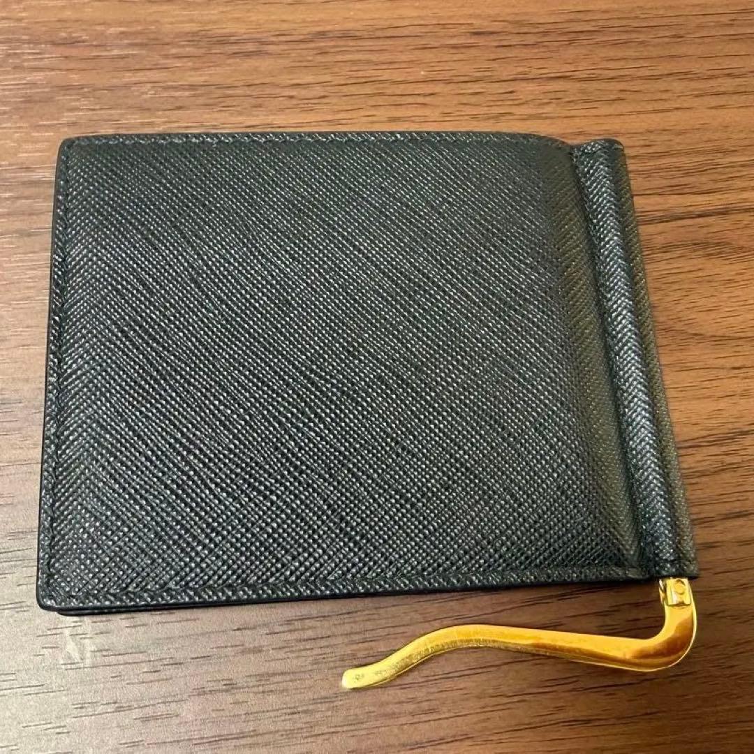 PRADA プラダ　ブラック マネークリップ　サフィアーノ　ゴールド