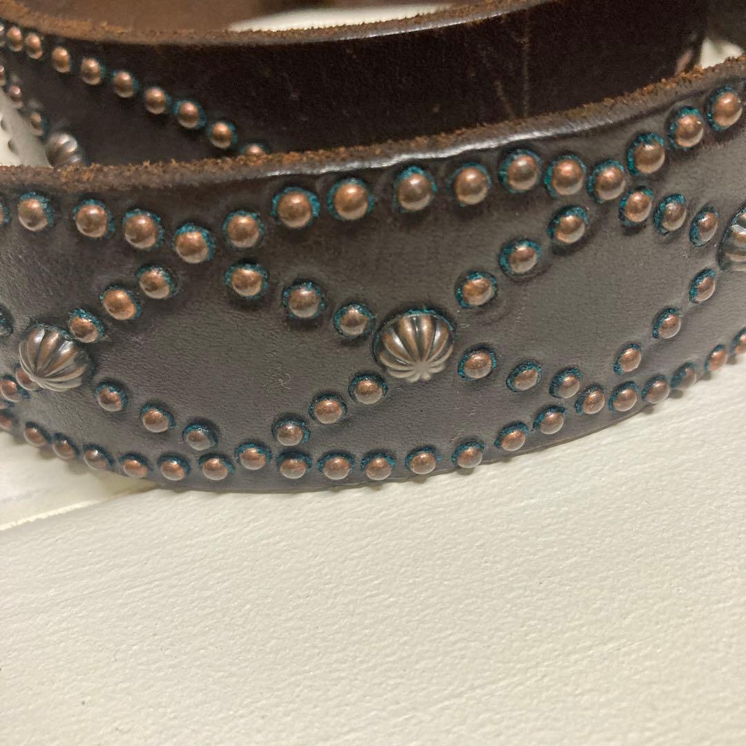 ミ*コ様 1度着用のみ　HTC スタッズベルト　ブラウン　シェル　34