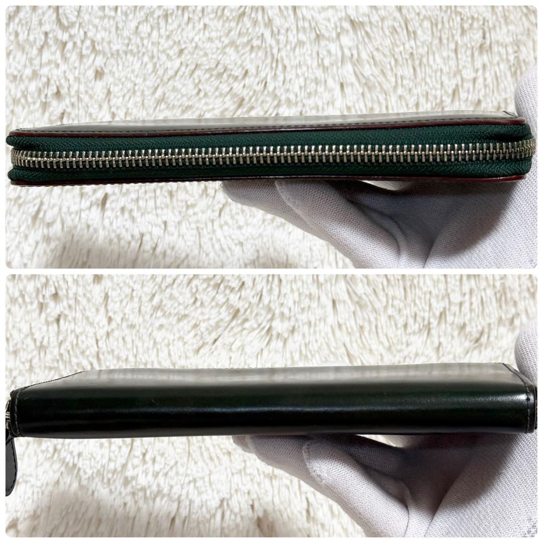 【良品】GANZO コードバン　ラウンドファスナー長財布 ダークグリーン