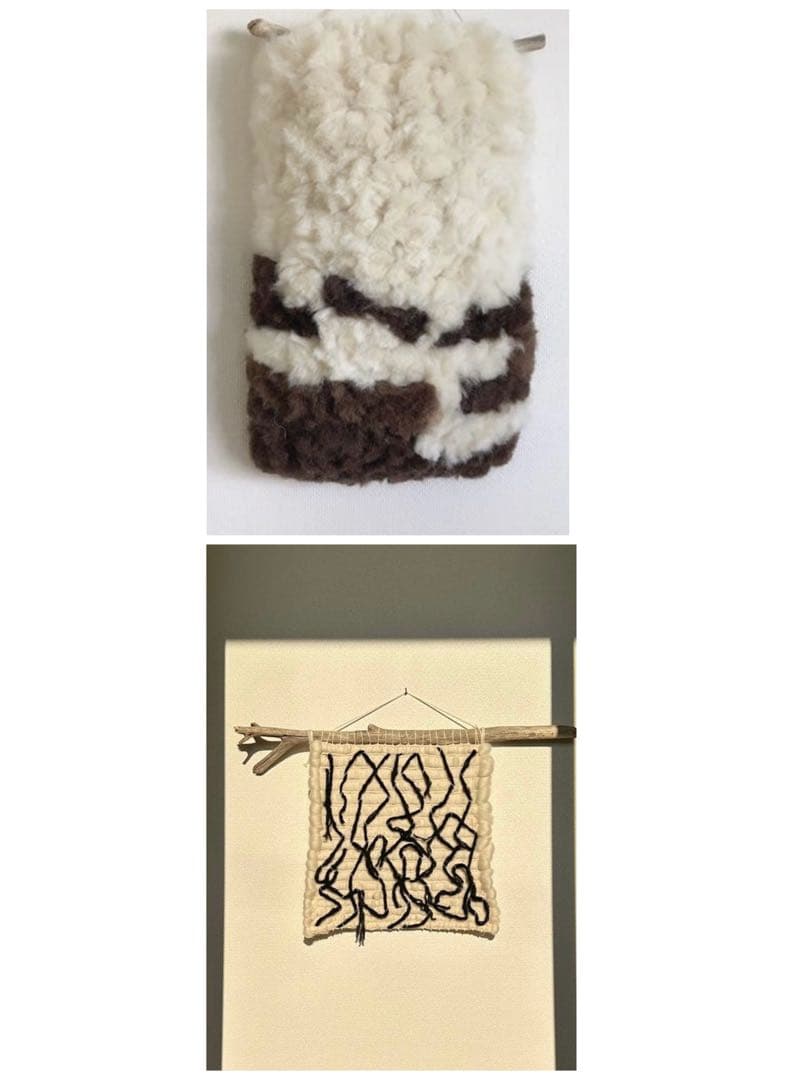 MER［メール］ハンドメイド 羊毛タペストリーホワイト×ブラック 大型