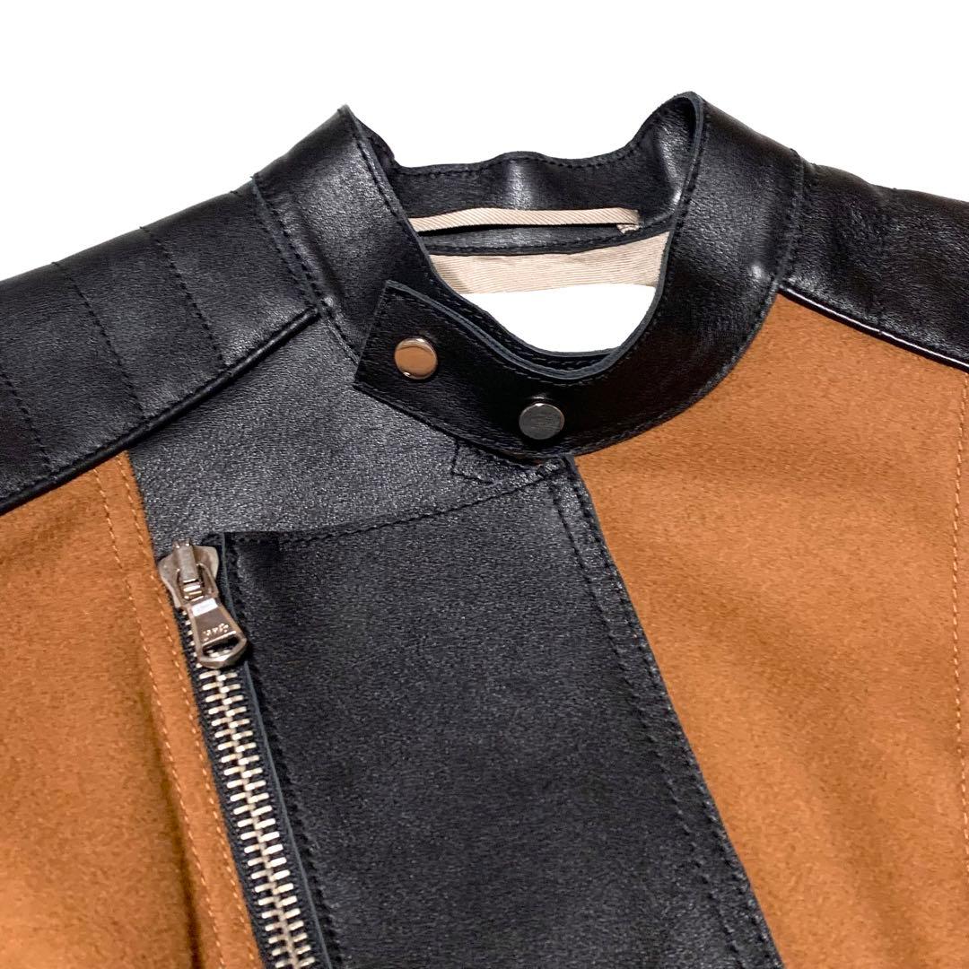 ☆美品 フィリップリム レザー ウール 切替 シングル ライダース ジャケット