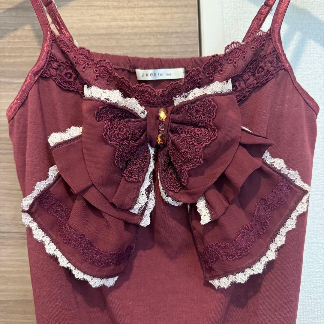 【希少】00s 美品 axes femme ビッグ リボン キャミソール 赤 M