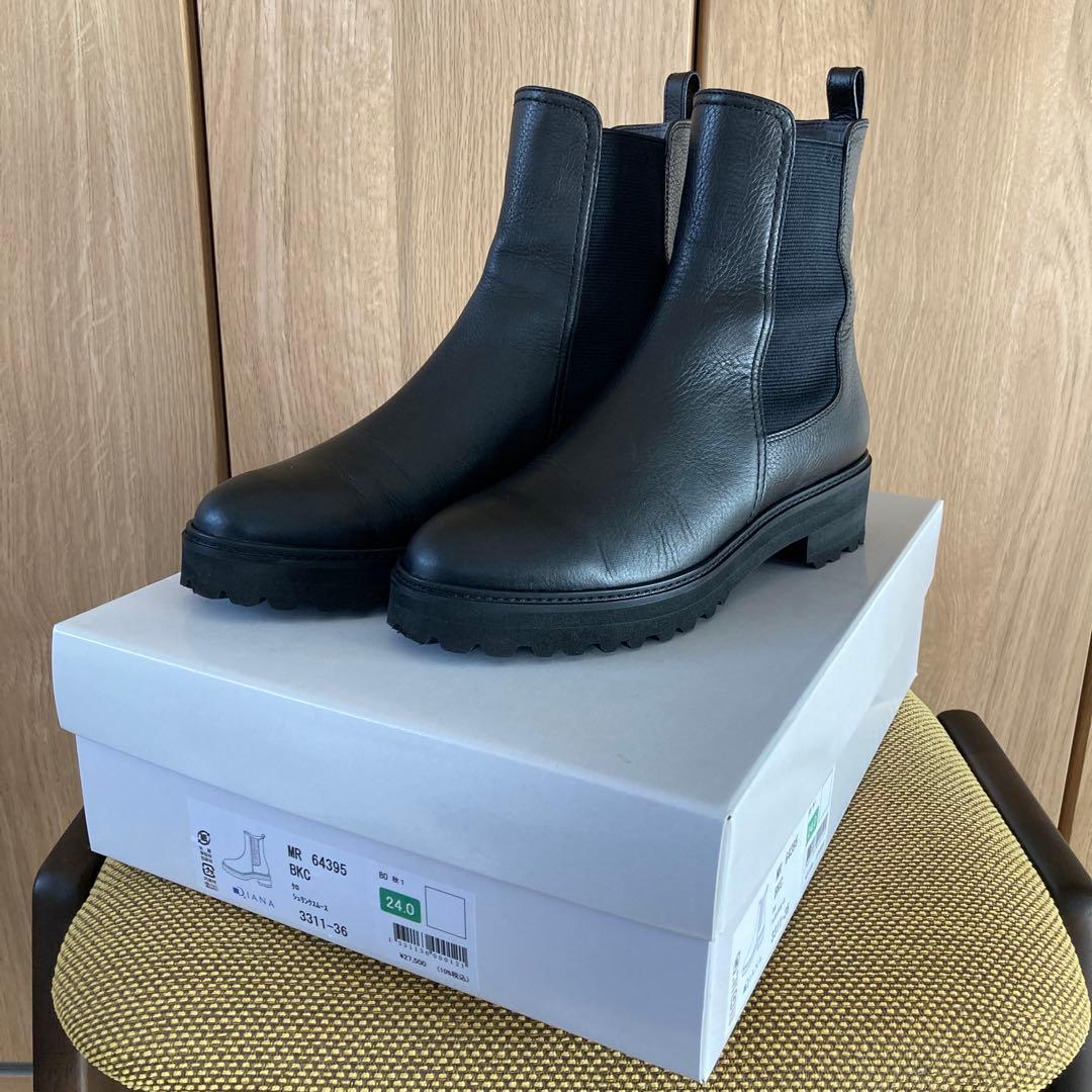 ブラックレザーサイドゴアブーツ 240