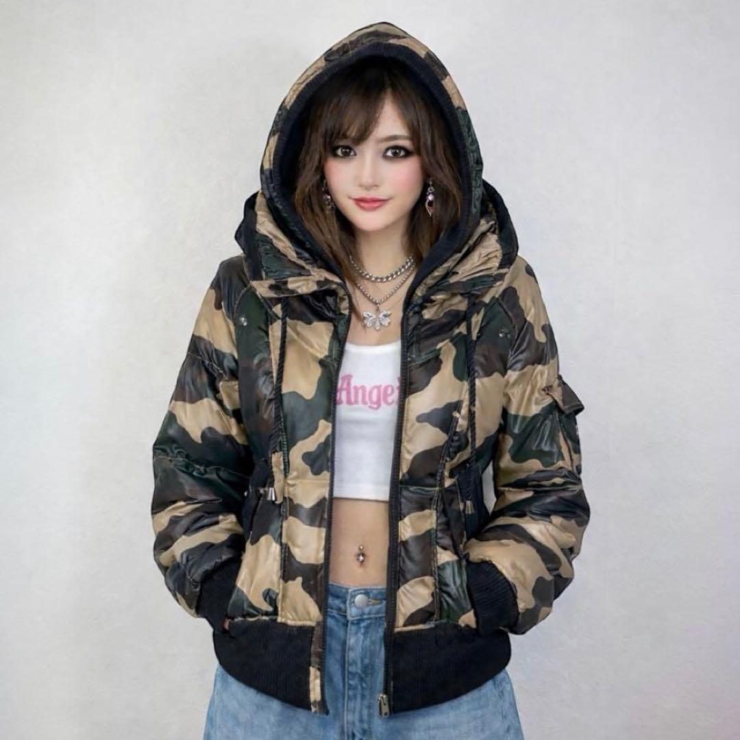 Y2K 00s カモフラ ショート丈 ダウン N2B フライト ギャル