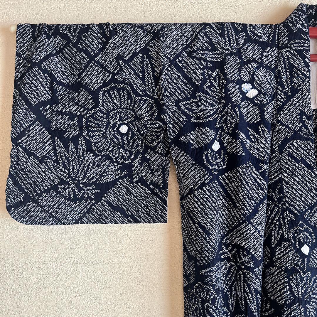 有松絞り　浴衣　Sサイズさんに　木綿半幅帯セット　麻の葉柄帯