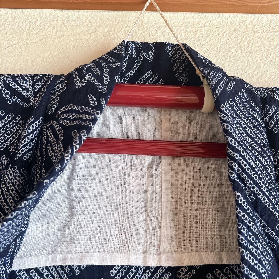 有松絞り　浴衣　Sサイズさんに　木綿半幅帯セット　麻の葉柄帯