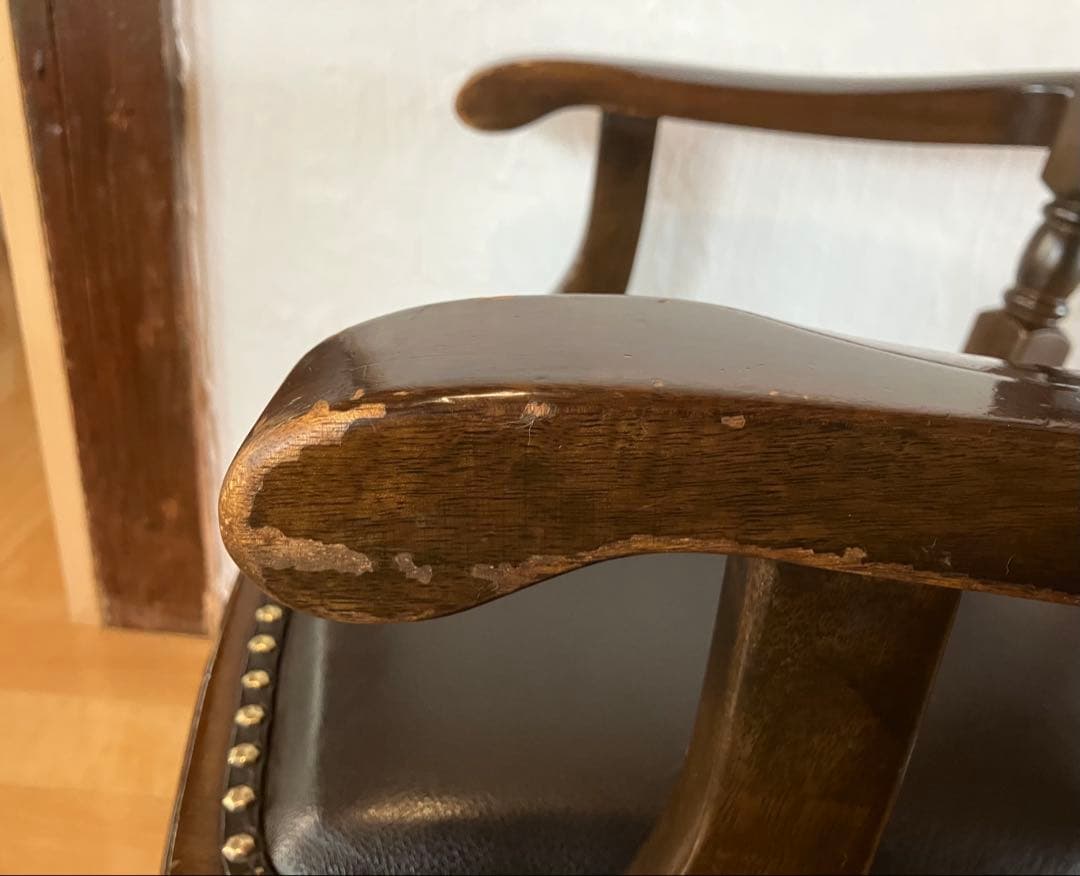 大塚家具 英国アンティーク アームチェア 天然木 ダークブラウン②