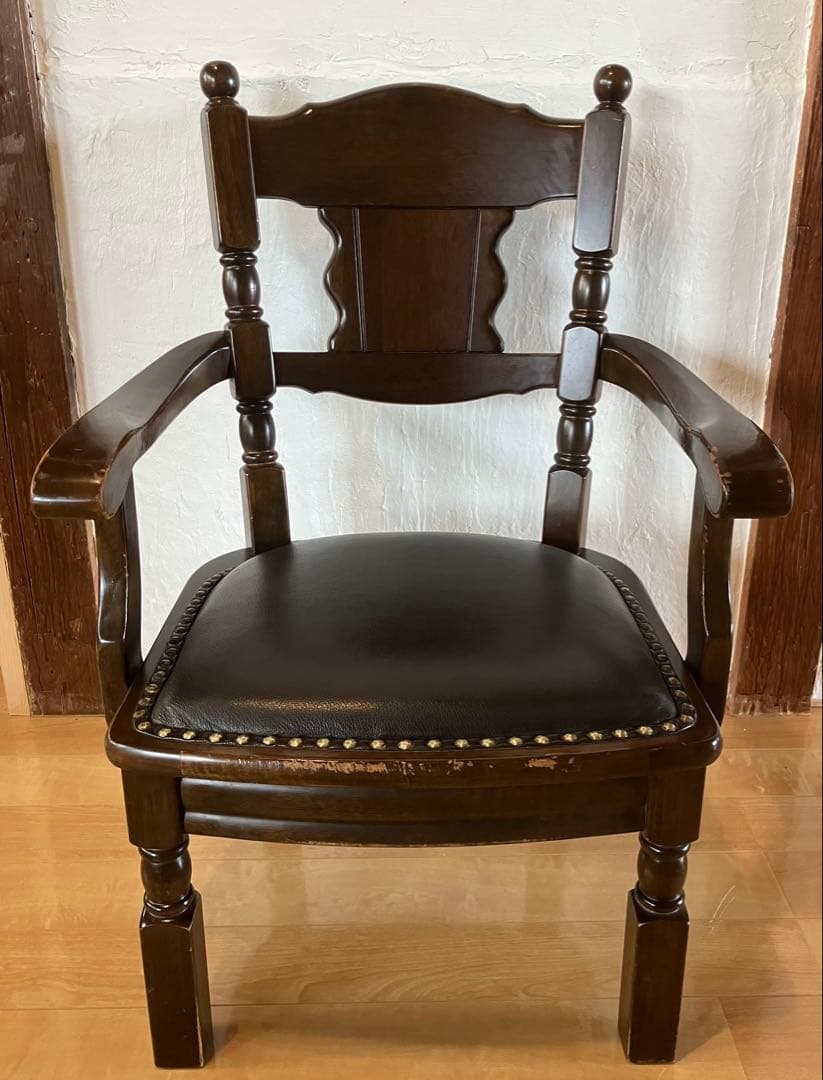 大塚家具 英国アンティーク アームチェア 天然木 ダークブラウン②