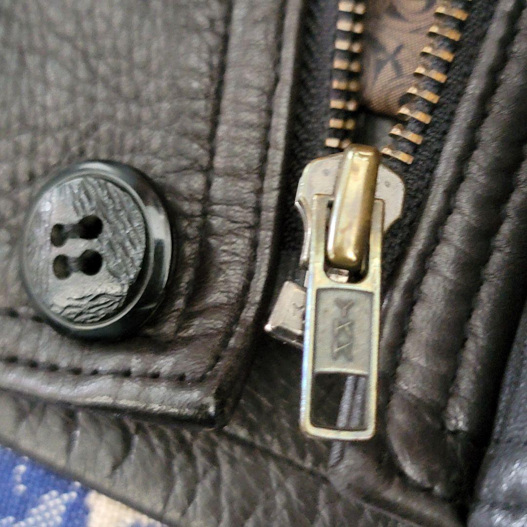 メンズ　鹿革　レザージャケット　裏総柄　 ヴィンテージ　ブラック　LL