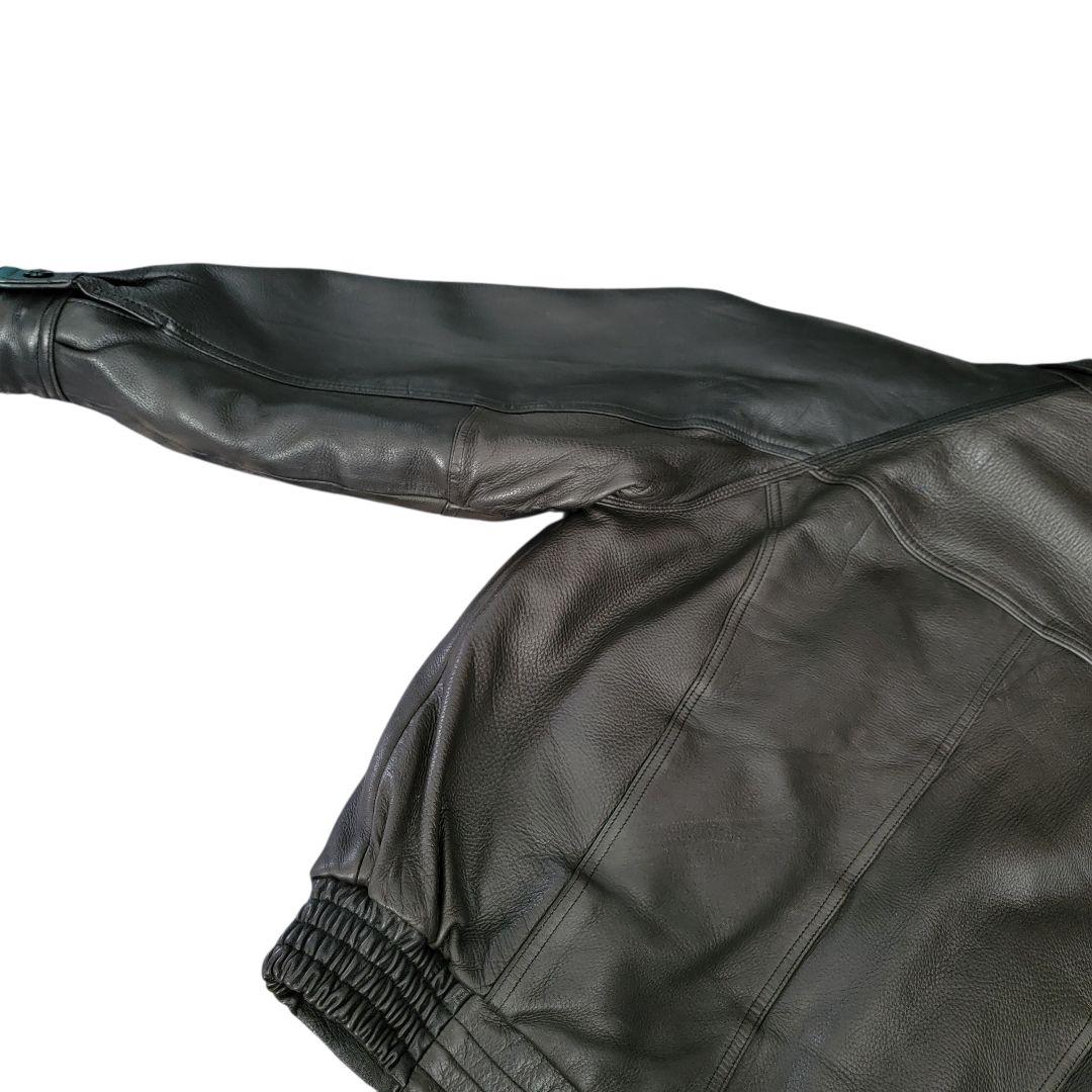 メンズ　鹿革　レザージャケット　裏総柄　 ヴィンテージ　ブラック　LL