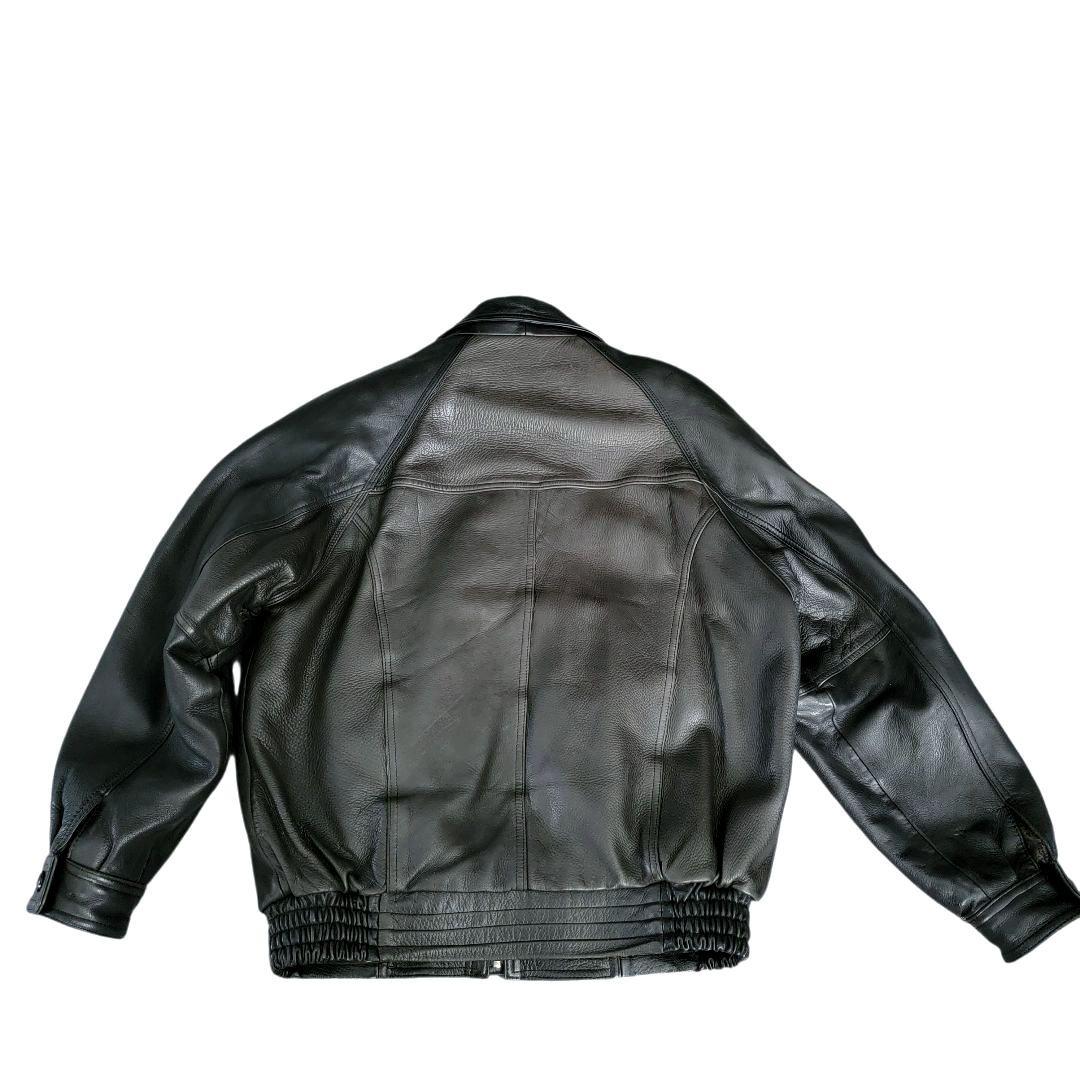 メンズ　鹿革　レザージャケット　裏総柄　 ヴィンテージ　ブラック　LL