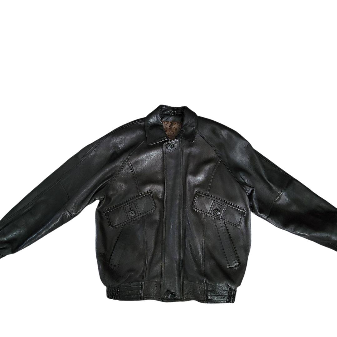 メンズ　鹿革　レザージャケット　裏総柄　 ヴィンテージ　ブラック　LL