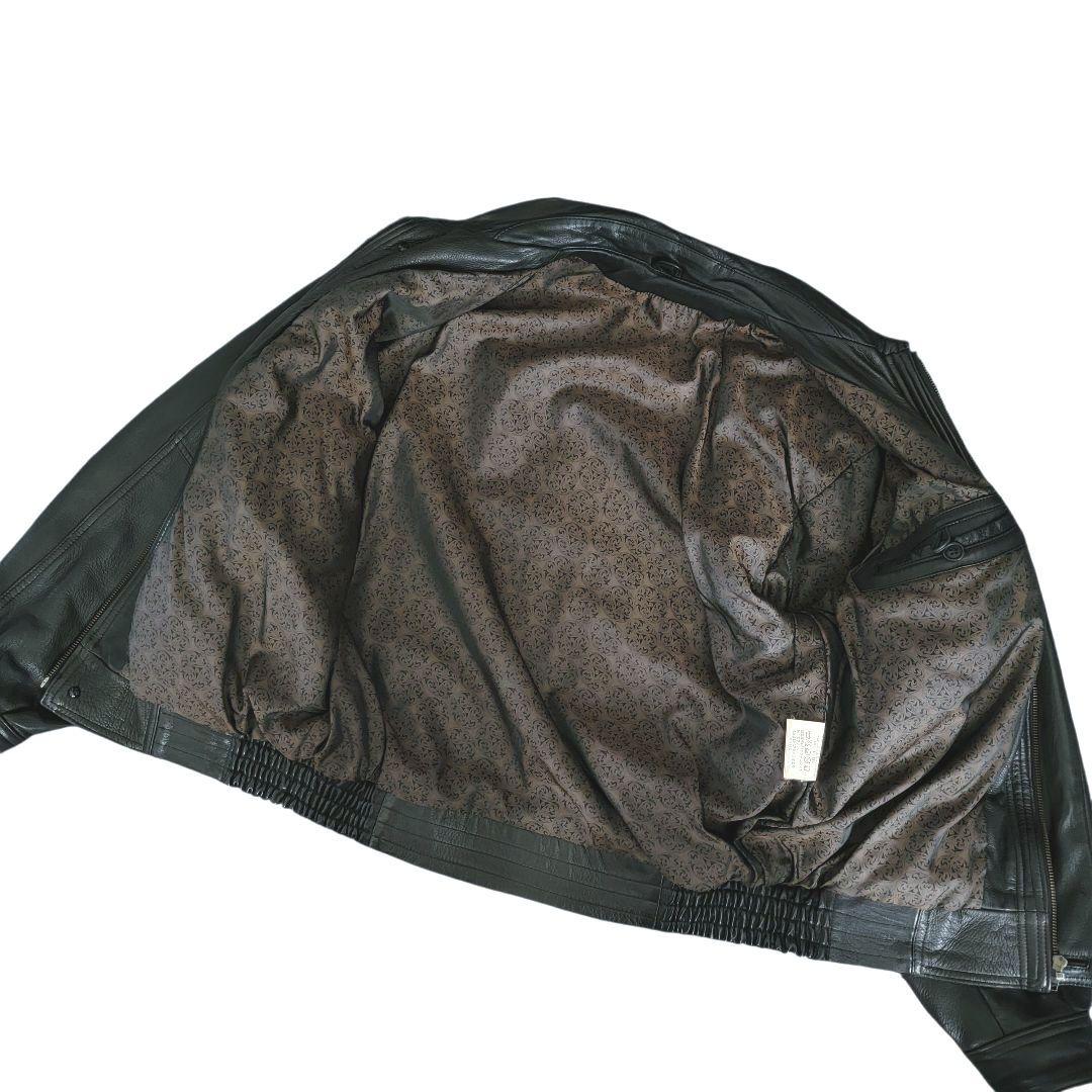 メンズ　鹿革　レザージャケット　裏総柄　 ヴィンテージ　ブラック　LL