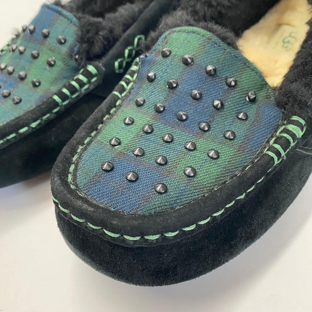 UGG 24.0cm スエード モカシン ブラック グリーン　ボア　スタッズ