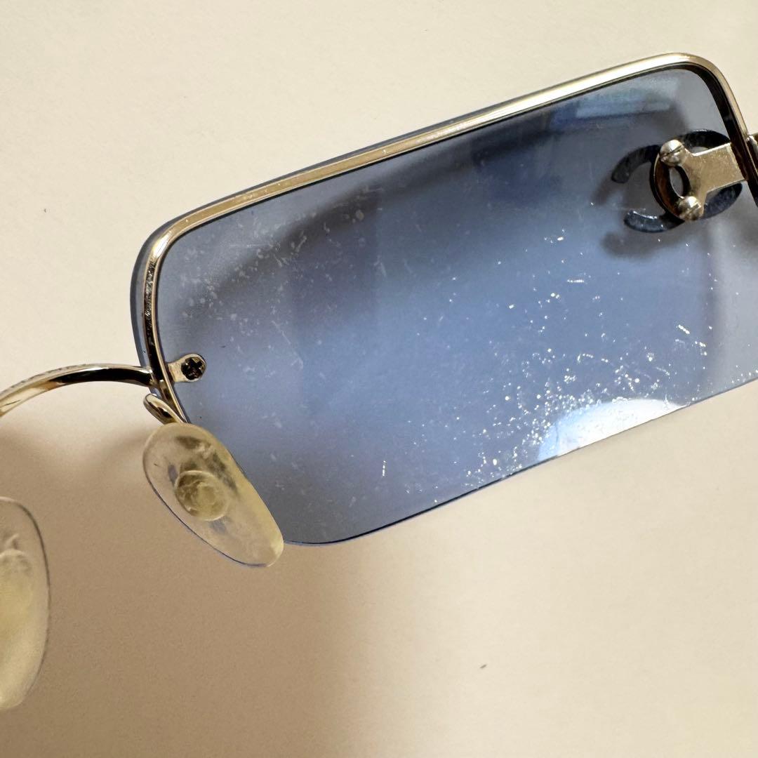 シャネル サングラス リムレス ラインストーン ココマーク シルバー ブルー