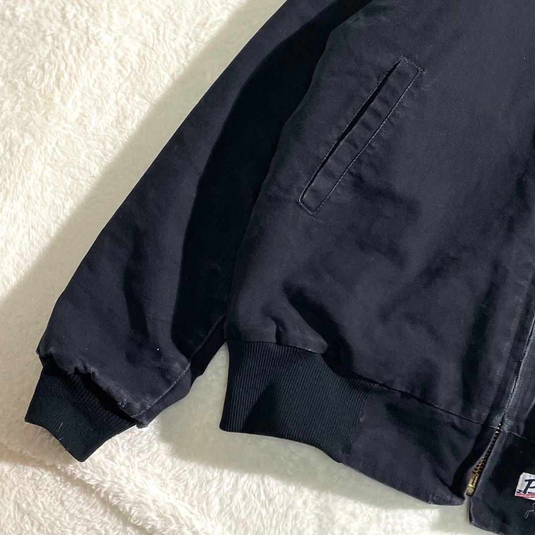 80s　USA製　サンタフェジャケット　ブラック　L　企業ロゴ　襟コーデュロイ