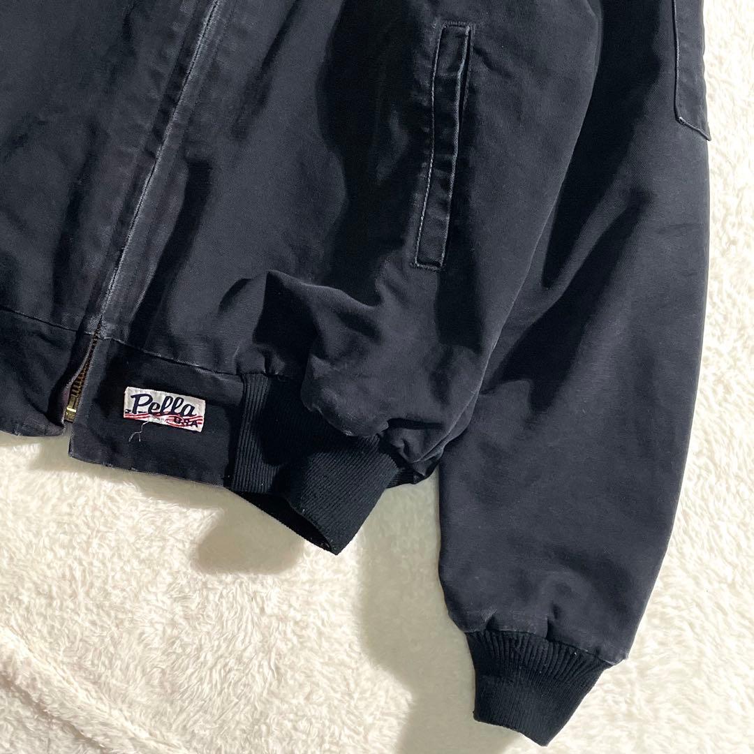 80s　USA製　サンタフェジャケット　ブラック　L　企業ロゴ　襟コーデュロイ