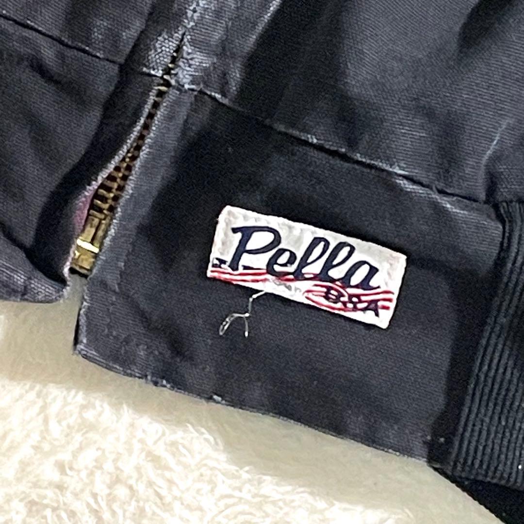 80s　USA製　サンタフェジャケット　ブラック　L　企業ロゴ　襟コーデュロイ