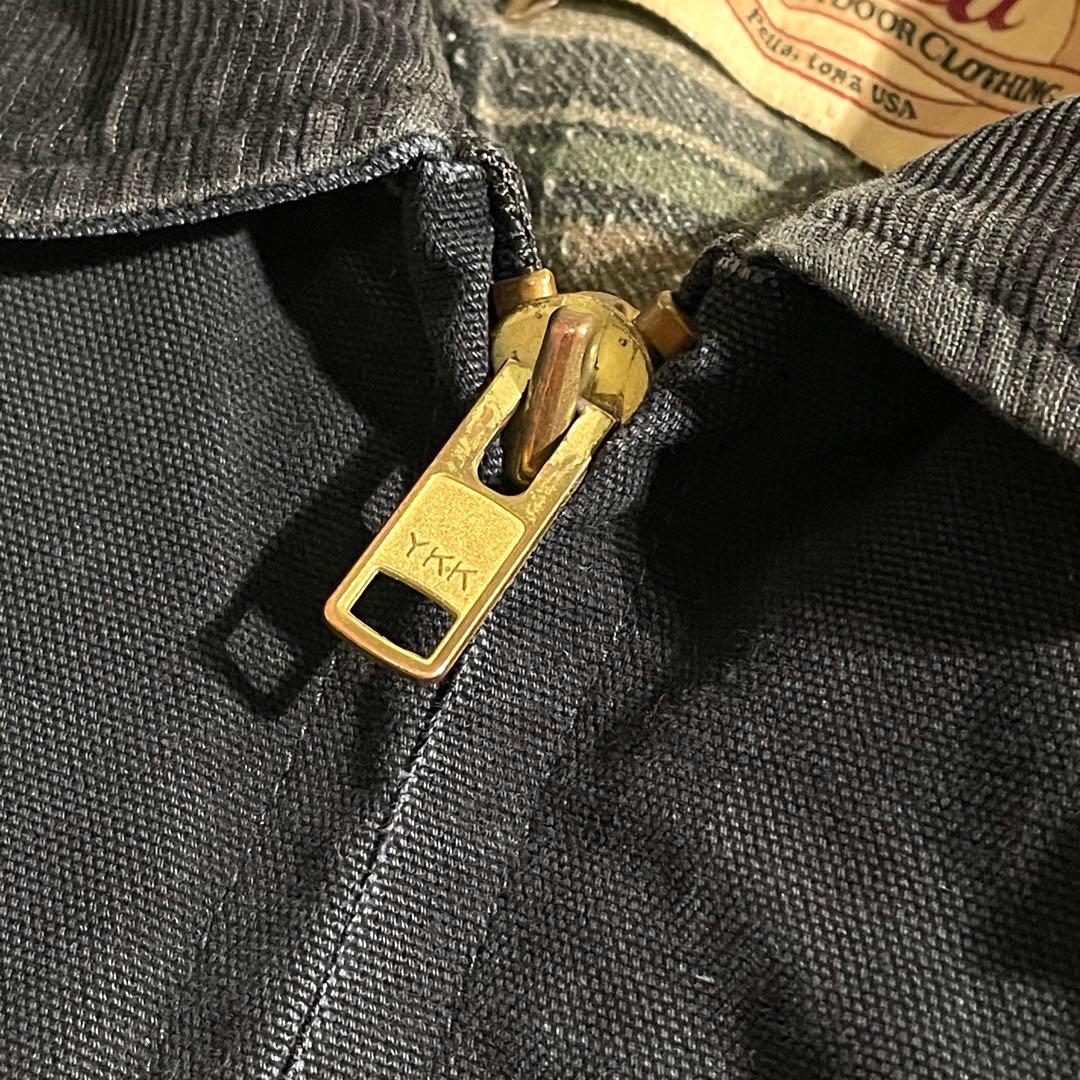 80s　USA製　サンタフェジャケット　ブラック　L　企業ロゴ　襟コーデュロイ