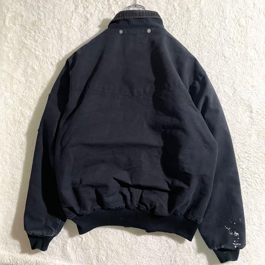 80s　USA製　サンタフェジャケット　ブラック　L　企業ロゴ　襟コーデュロイ