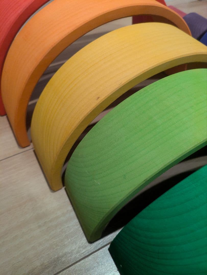 正規品【グリムス】アーチレインボー特大 虹色トンネル 　木製虹色アーチ型知育玩具