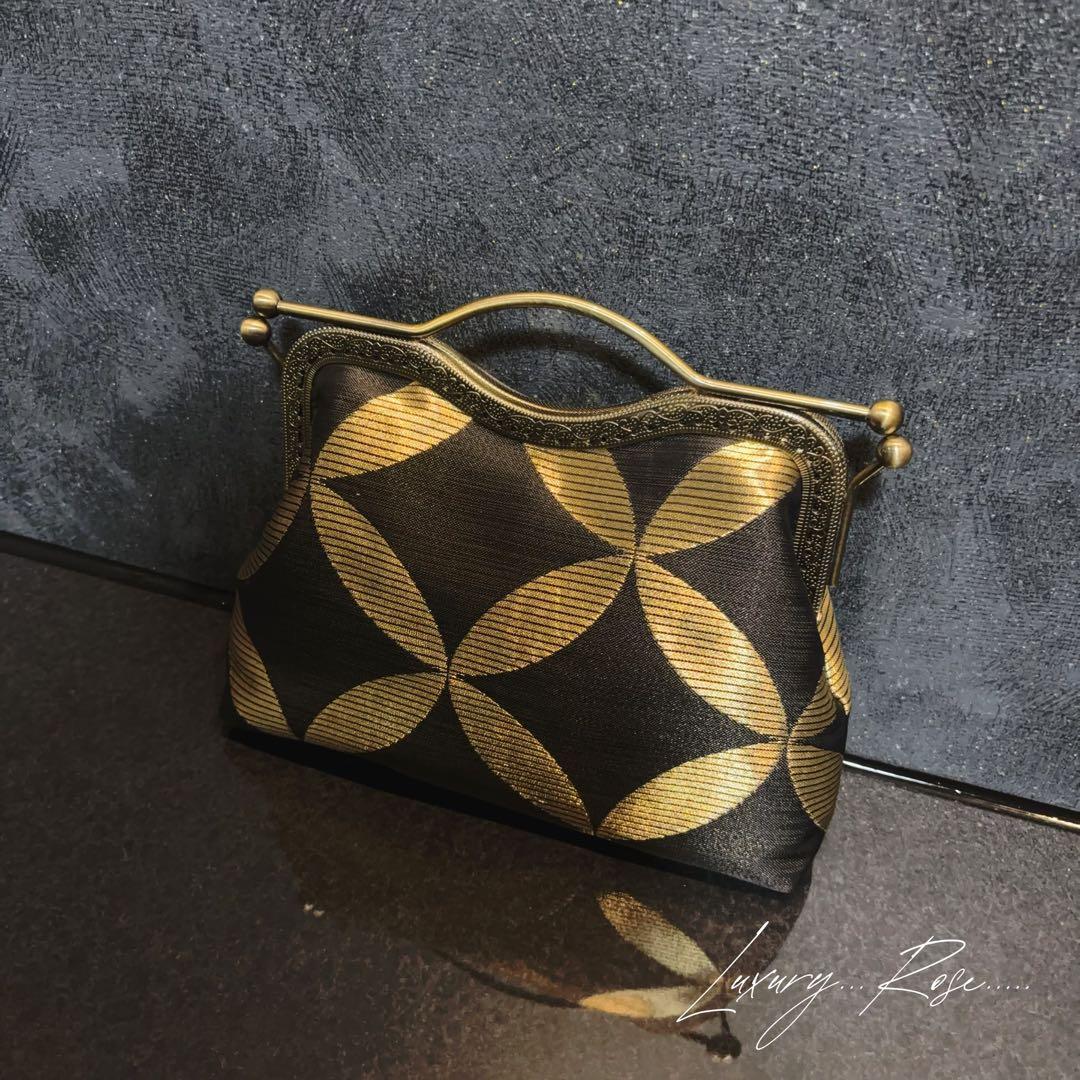 9月新作♡作家物斉藤三才の大迫力の黒金粋なデザイン煌めきお洒落な高級帯地バッグ
