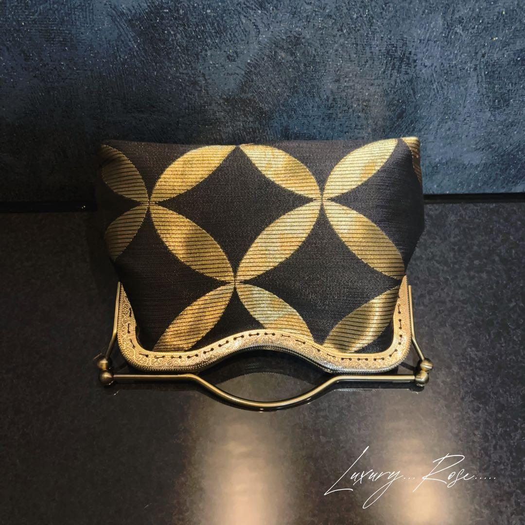 9月新作♡作家物斉藤三才の大迫力の黒金粋なデザイン煌めきお洒落な高級帯地バッグ