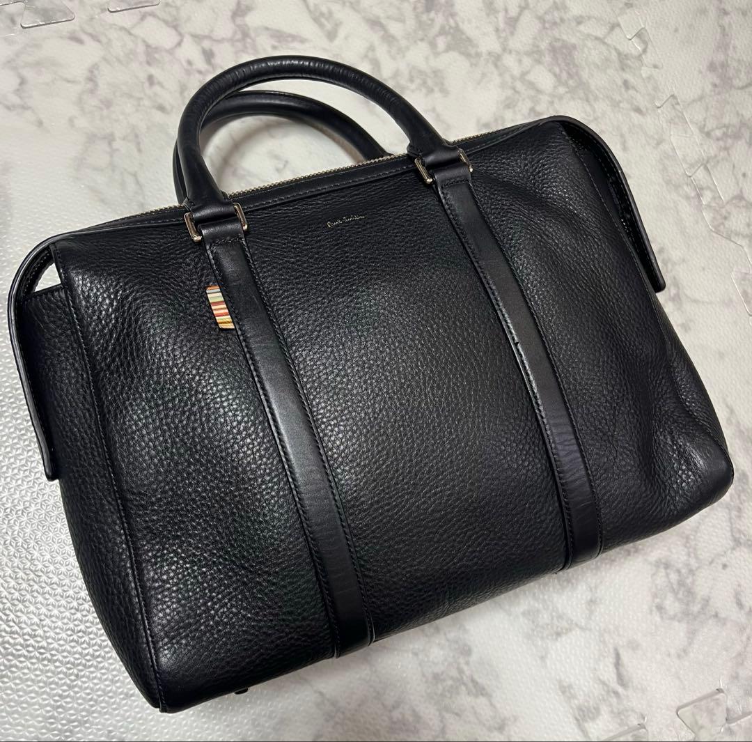 美品ポールスミス ビジネスバッグ レザー 黒 マルチストライプ コンパクト