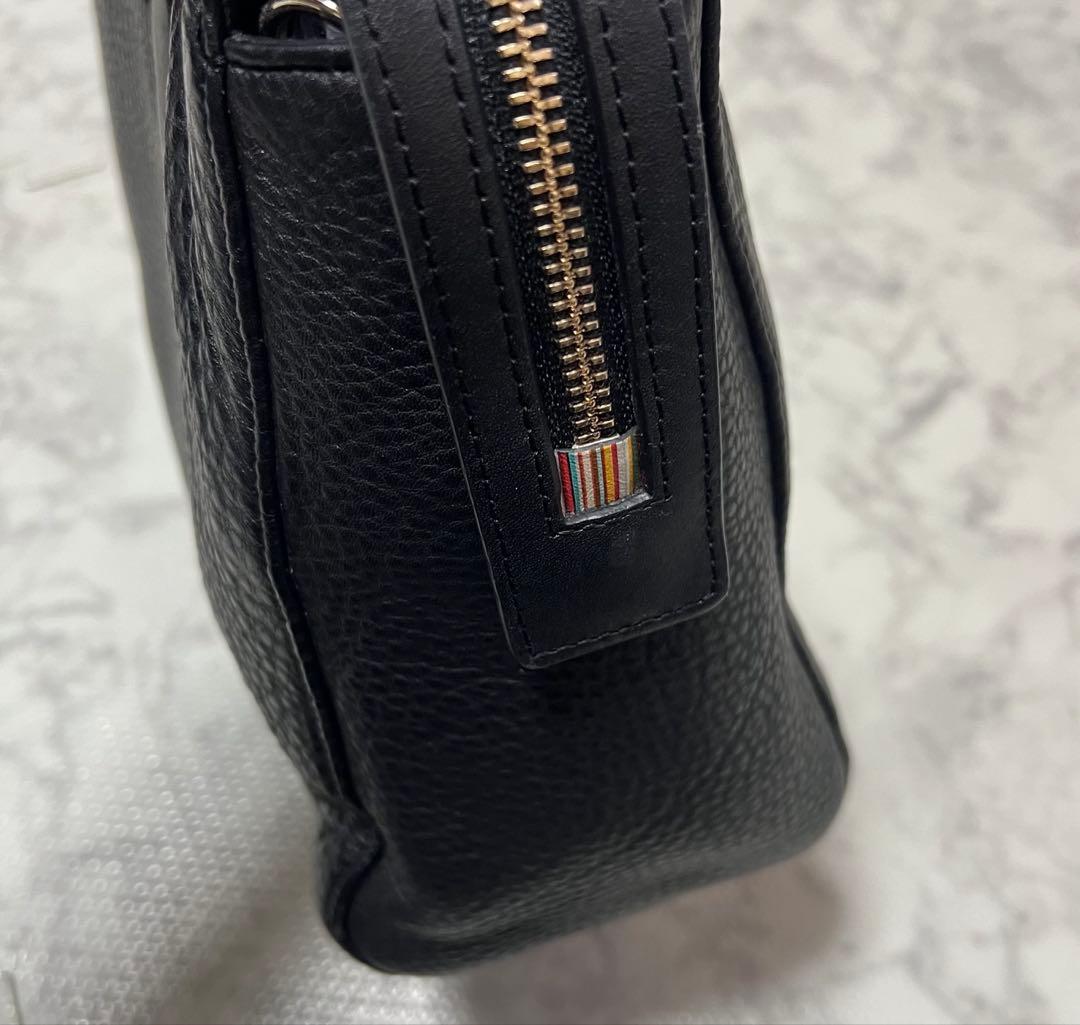 美品ポールスミス ビジネスバッグ レザー 黒 マルチストライプ コンパクト