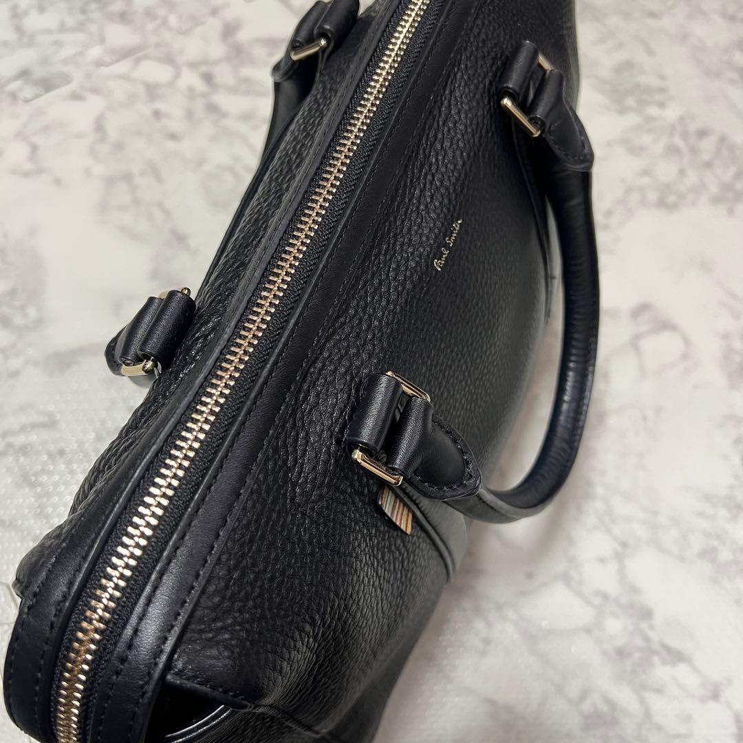 美品ポールスミス ビジネスバッグ レザー 黒 マルチストライプ コンパクト