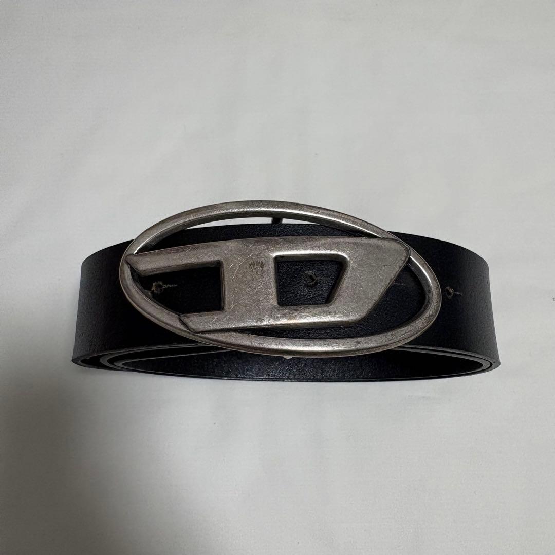 DIESEL 黒レザーベルト 楕円バックル