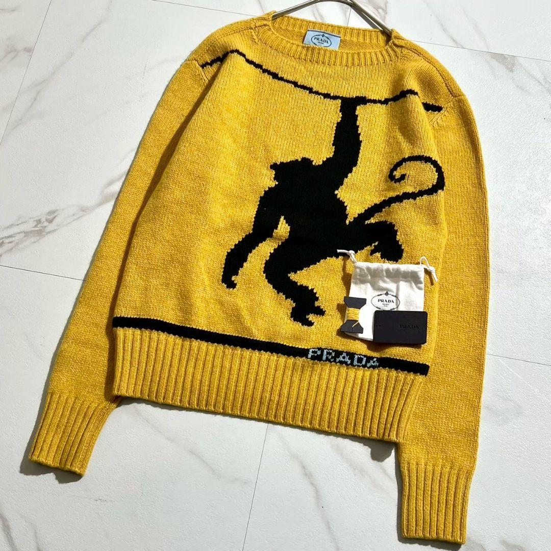 極美品！プラダ　モンキー刺繍　カシミヤ混　クルーネックニット　セーター　36 M