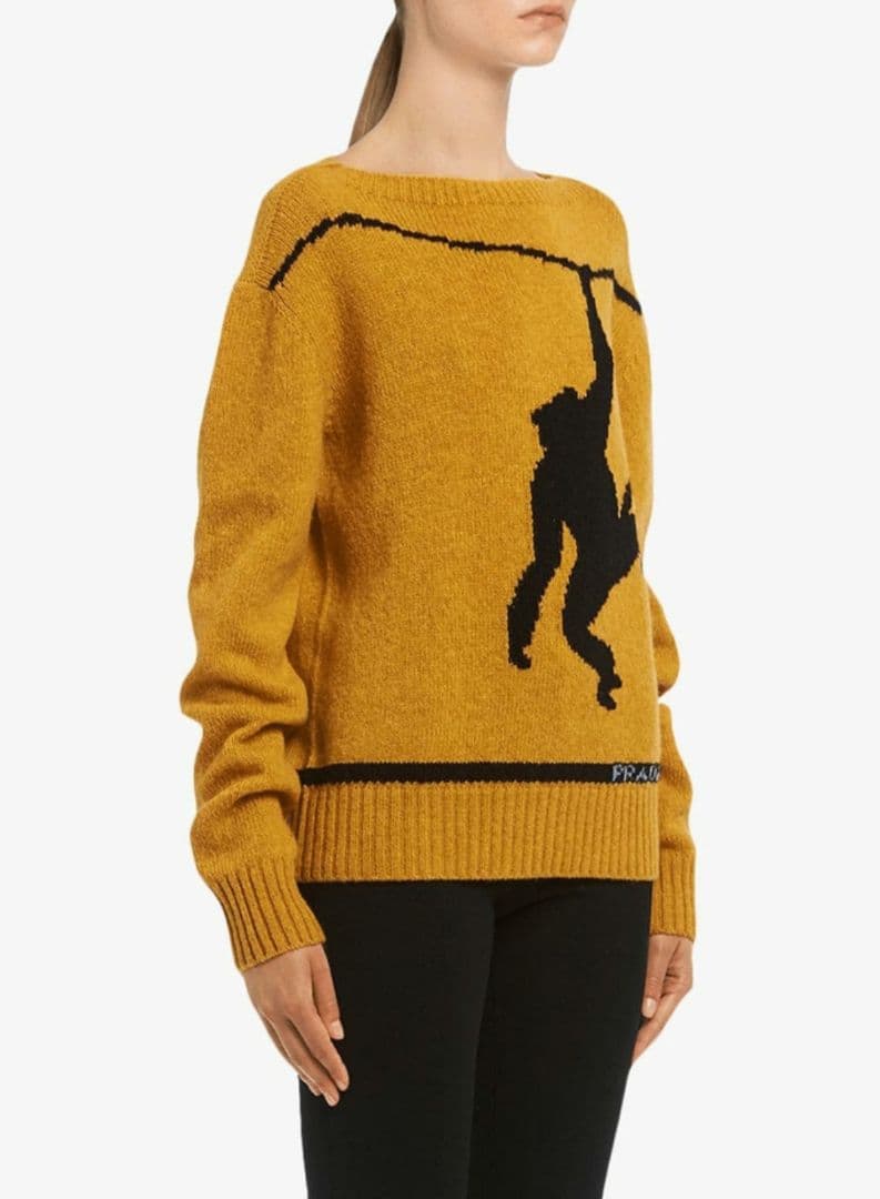 極美品！プラダ　モンキー刺繍　カシミヤ混　クルーネックニット　セーター　36 M