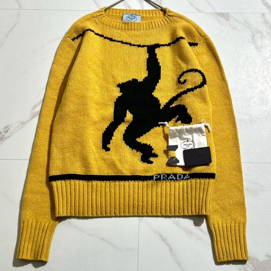 極美品！プラダ　モンキー刺繍　カシミヤ混　クルーネックニット　セーター　36 M