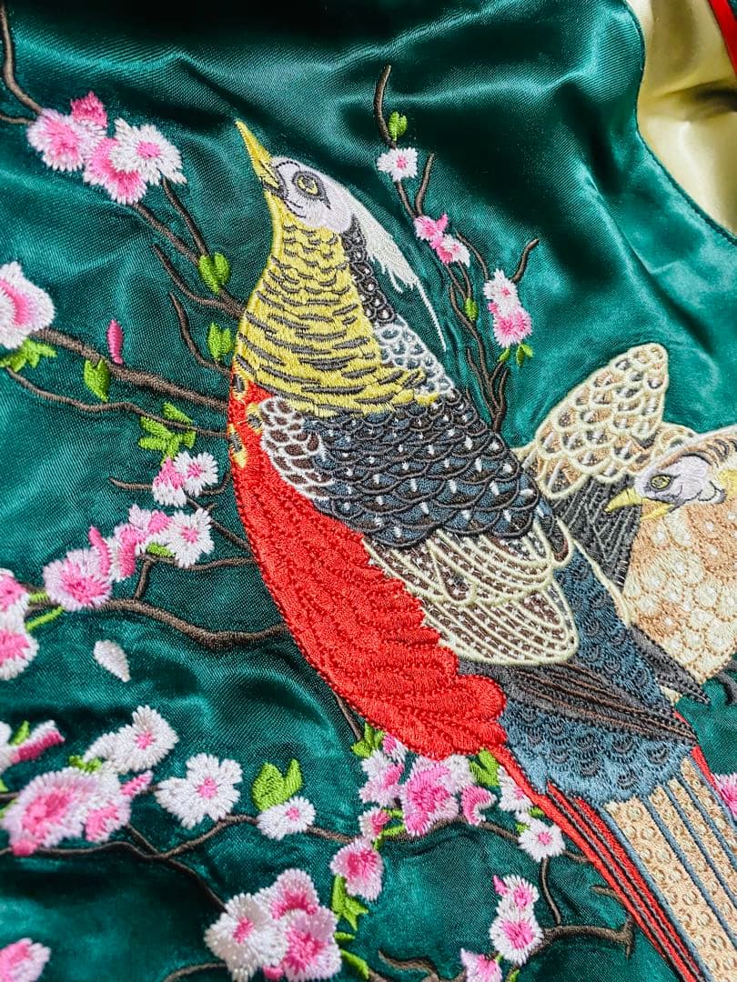 SHINA　美品 日本限定 鳥 スカジャン　サテン unisex ２面用レーヨン