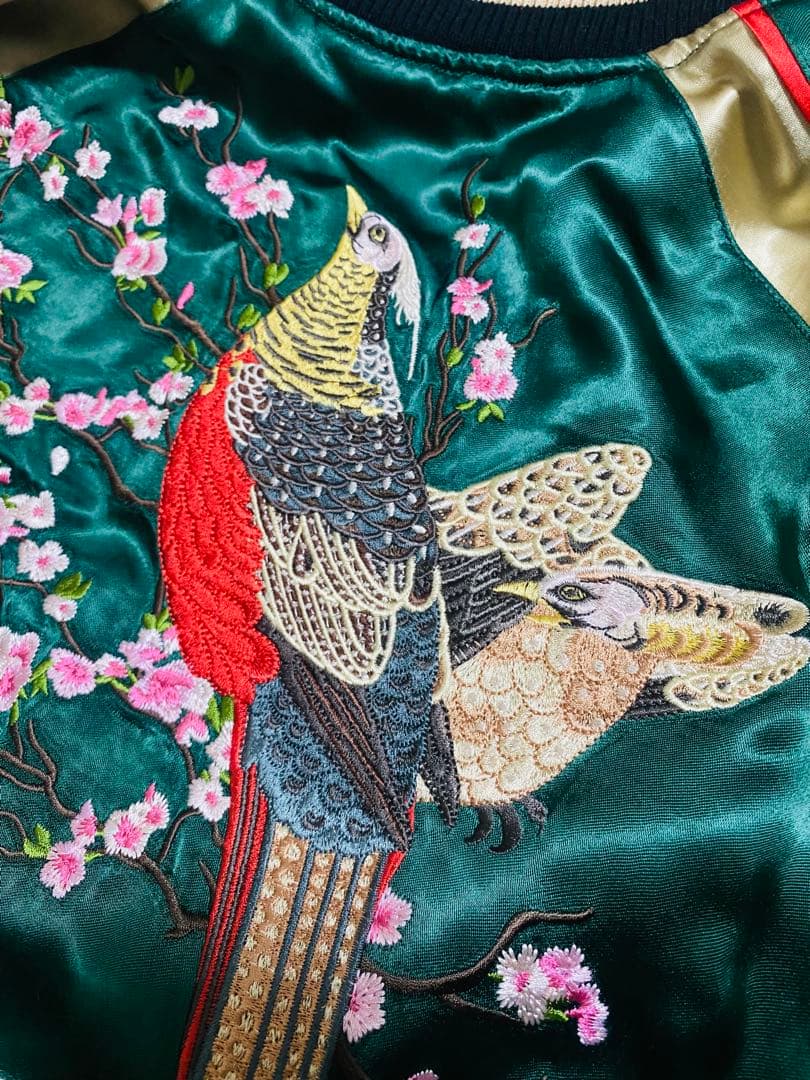 SHINA　美品 日本限定 鳥 スカジャン　サテン unisex ２面用レーヨン