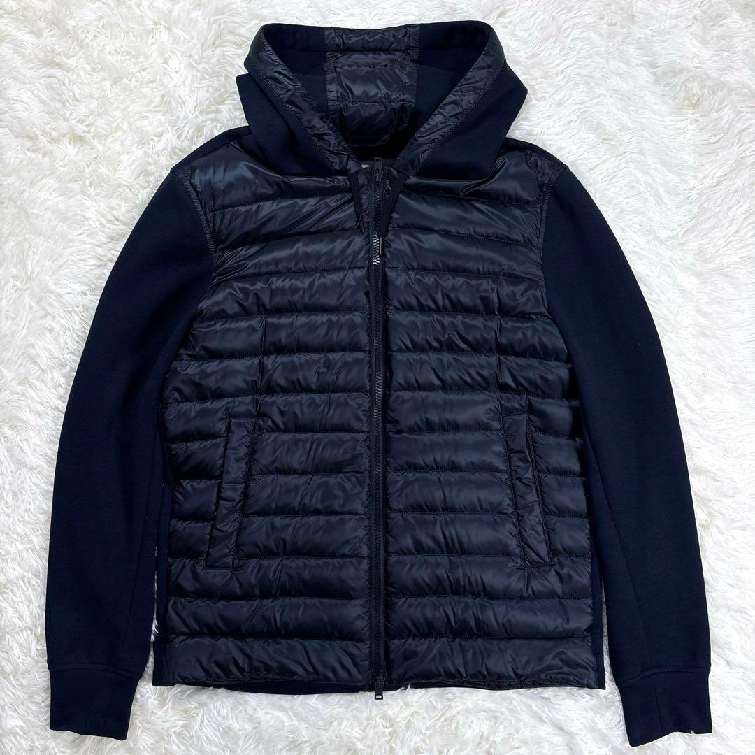 ✨美品・切替✨ヘルノ　ハイブリッド　ダウンジャケット　パーカー　ネイビー　Ｌ相当